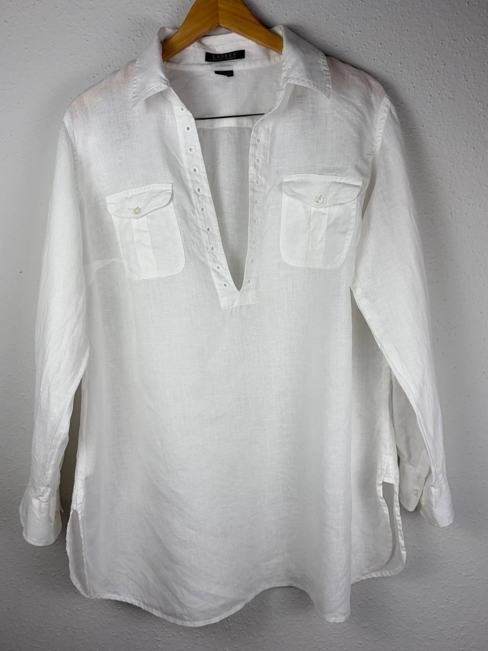Lauren Ralph Lauren 1X White Linen Tunic Blouse